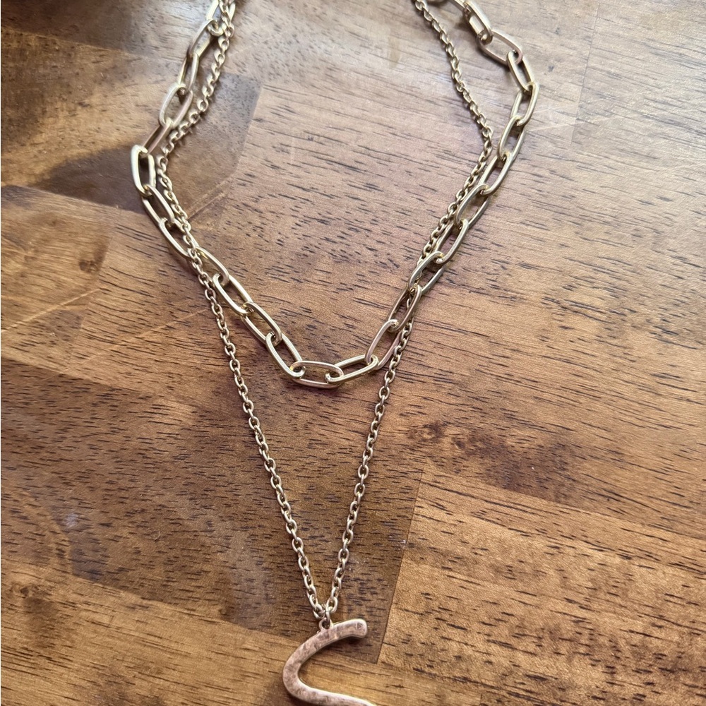 Gold Layered Necklace with S initial Pendant